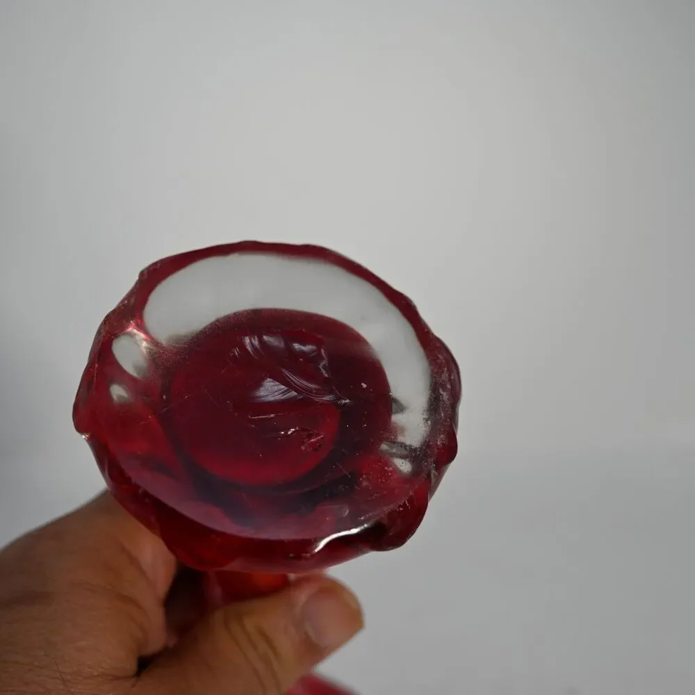 Vintage Czech Red Art Glass Bud Vase Fluted Twist Swirl Ruffled Rim 10 Inch